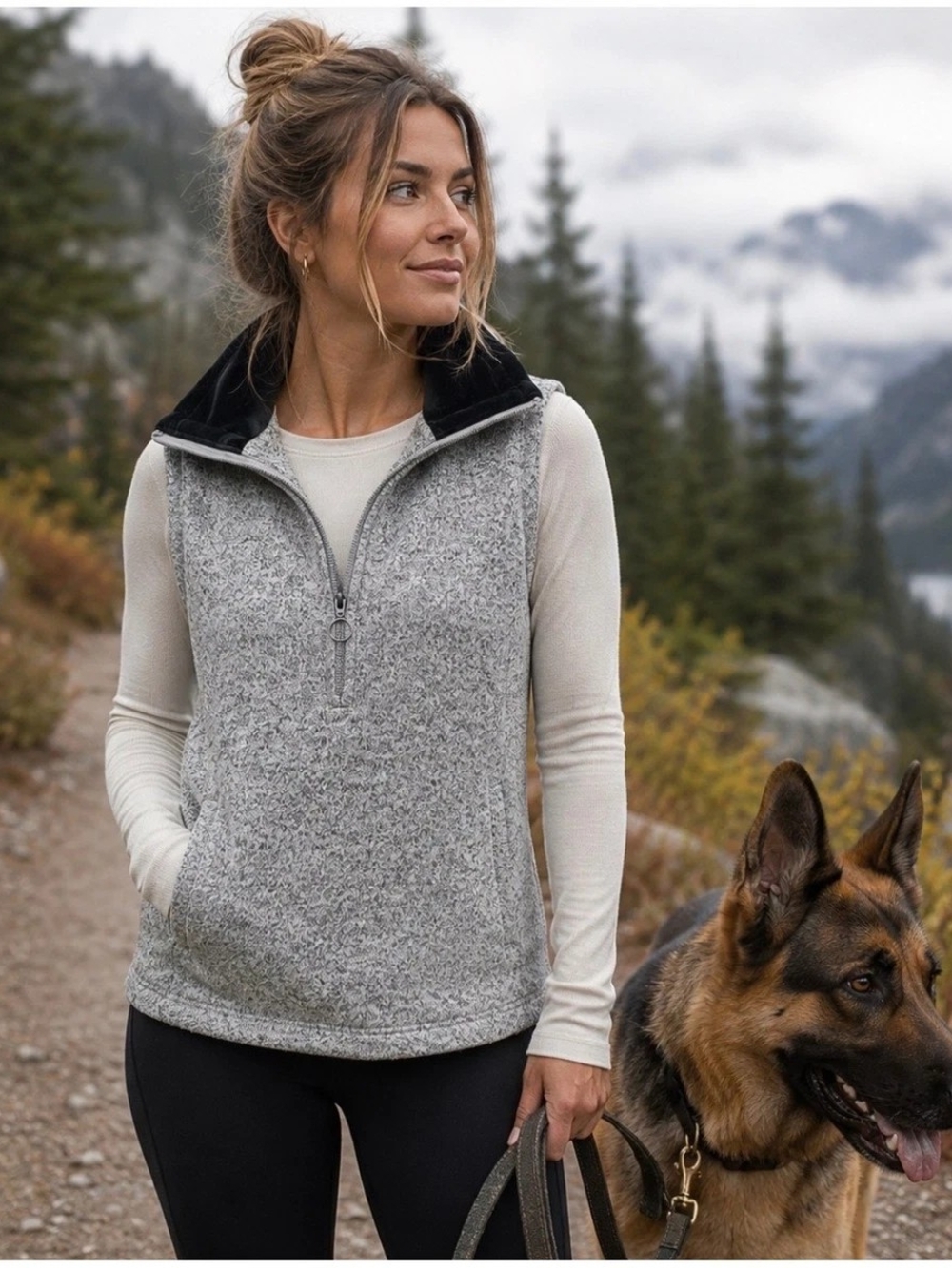 Aventura Heather Gray Half-Zip Fleece Vest with Black Collar